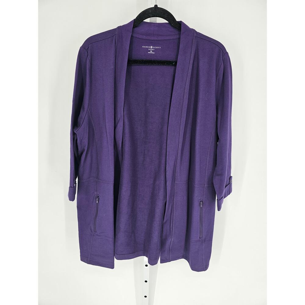 karen Scott Sport Women's Long Sleeve Open Front Zipper Pocket Cardigan Size XL